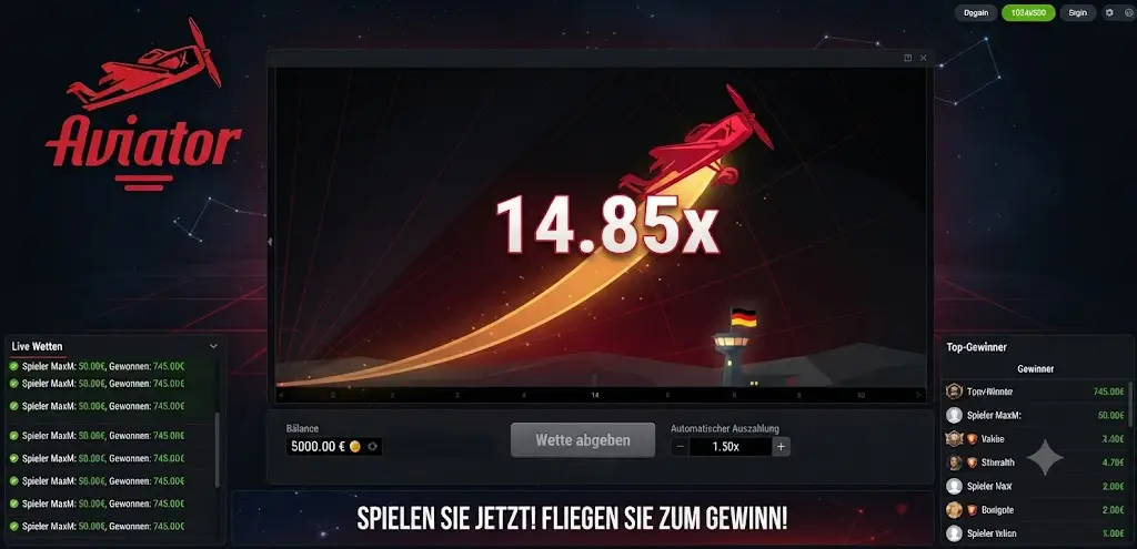 Aviator Crash Spiel Interface
